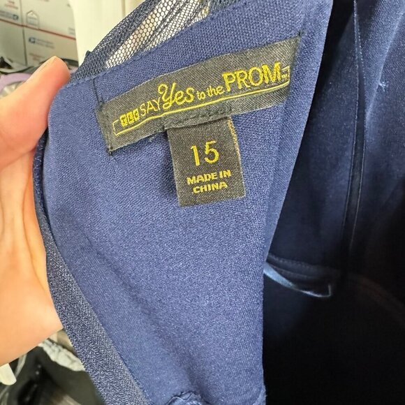 SAY YES TO THE PROM Navy Glitter Sheer Spaghetti Strap Sweetheart Neckline - Picture 10 of 10